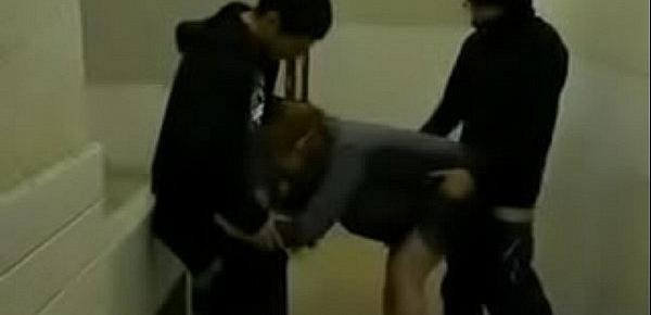  Japanese slut gangbang in public toilet